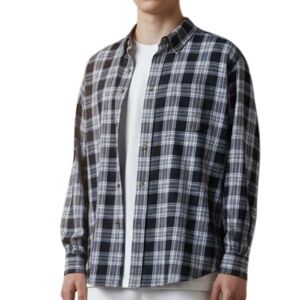TOMMY HILFIGER Mens Plaid Button Down Shirt Blue Black Long Sleeve Preppy XL